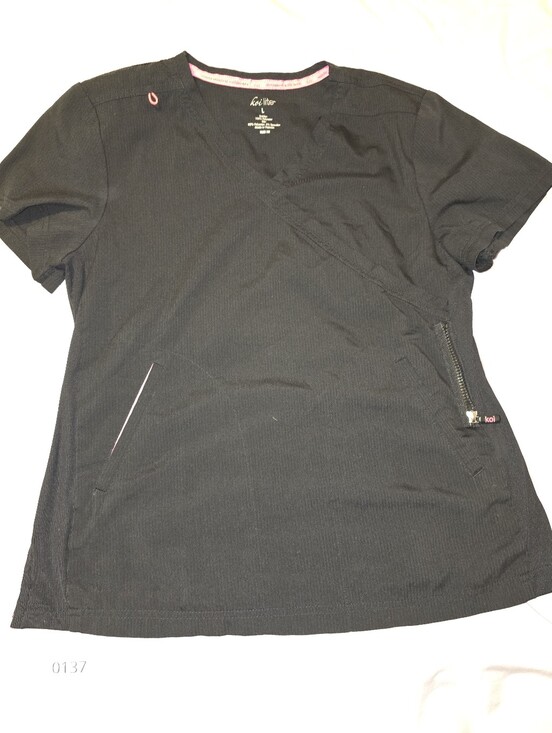 Koi Lite Tops - Koi Lite Black Mock Wrap Scrup Top Large